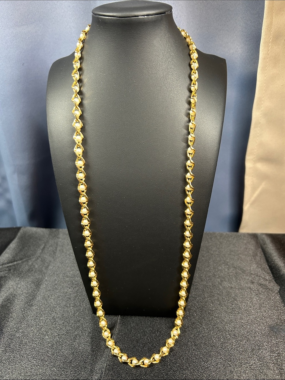 Vintage Napier Gold Interlocking Link & Faux Pearl Necklace